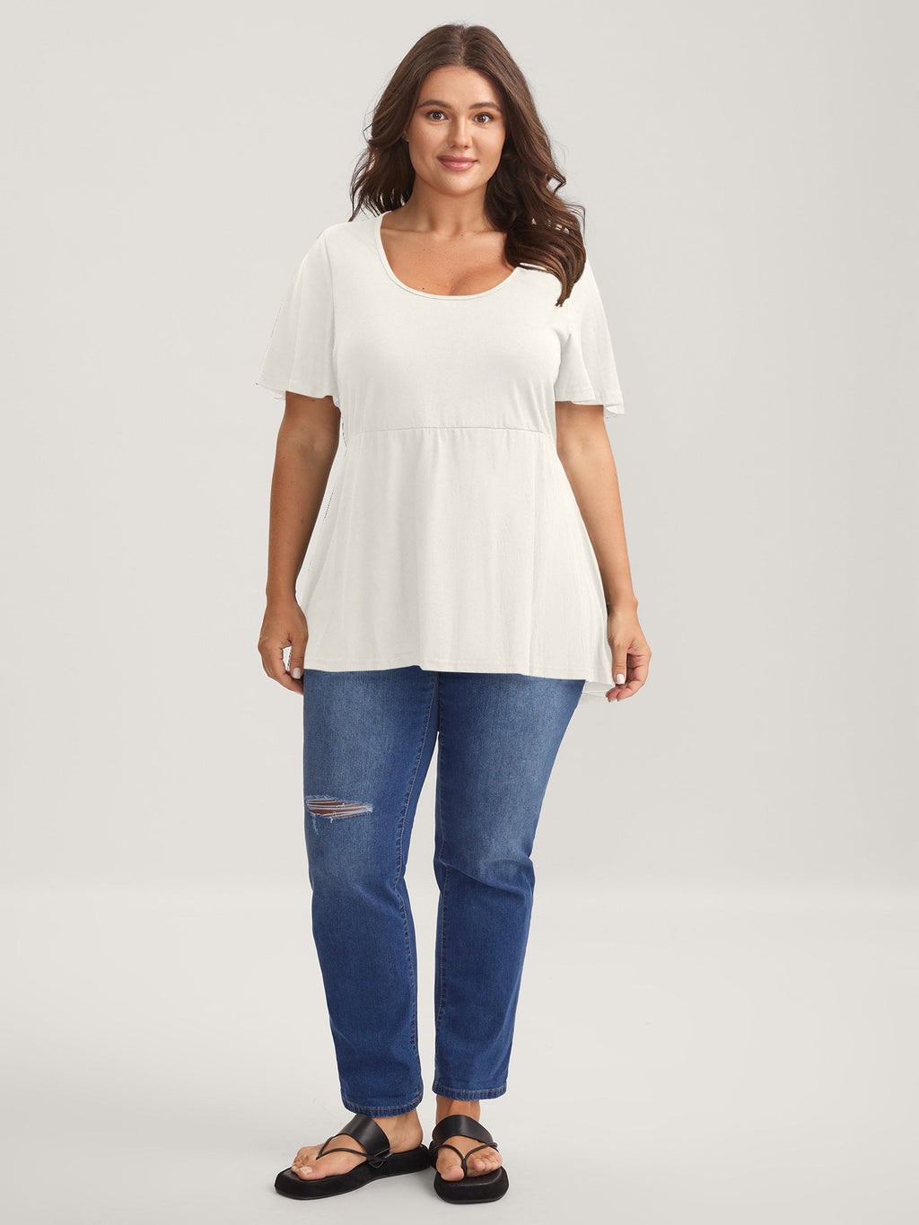 Ruffled Sleeve Round Neck Babydoll Top