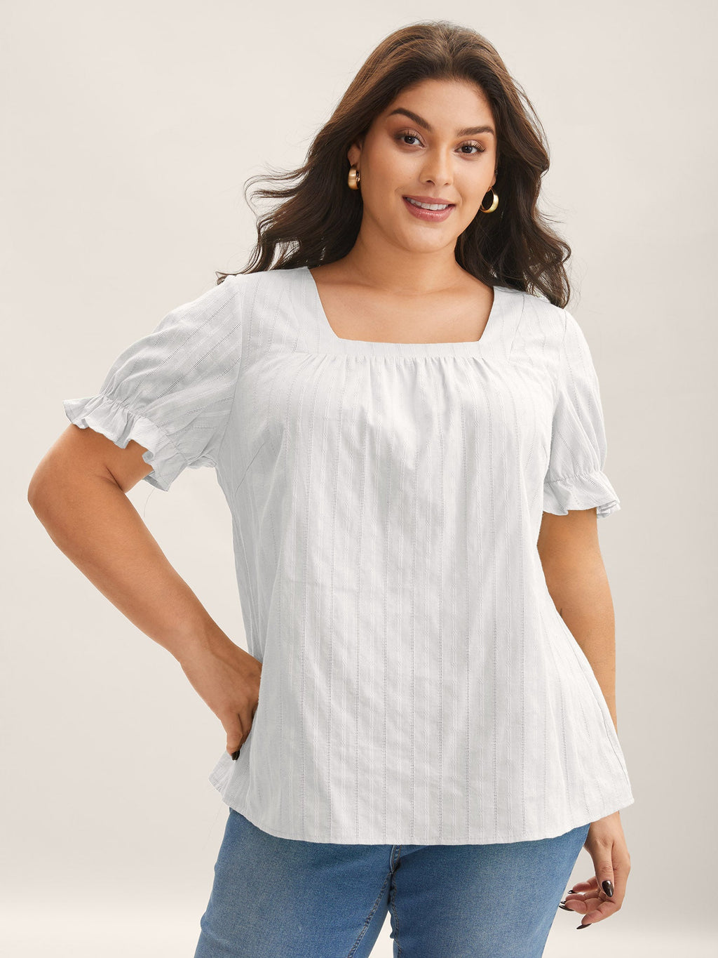 Cotton Square Neck Ruffled Sleeve Blouse
