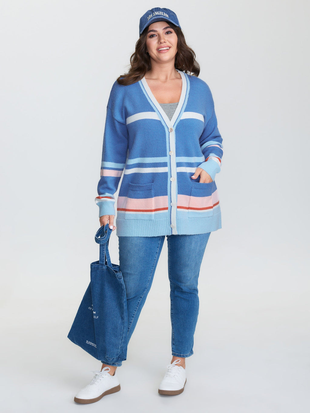 Colorblock Super Stretchy Pockets Knit Cardigan