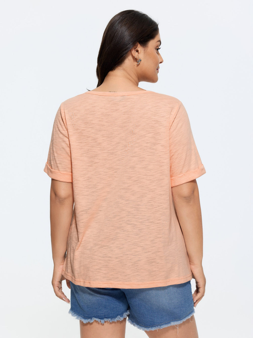 Solid Split Neck Button Detail T-Shirt