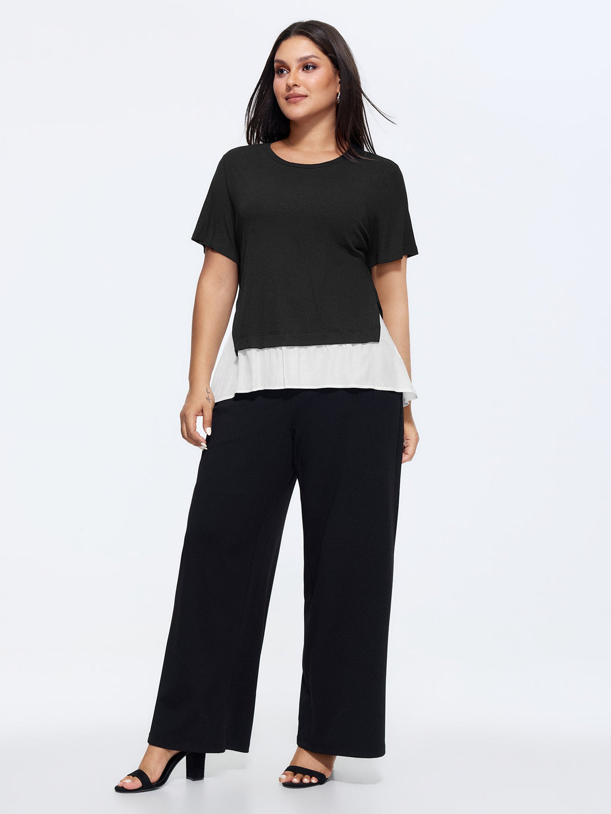 Color Contrast Layered Round Neck T-Shirt