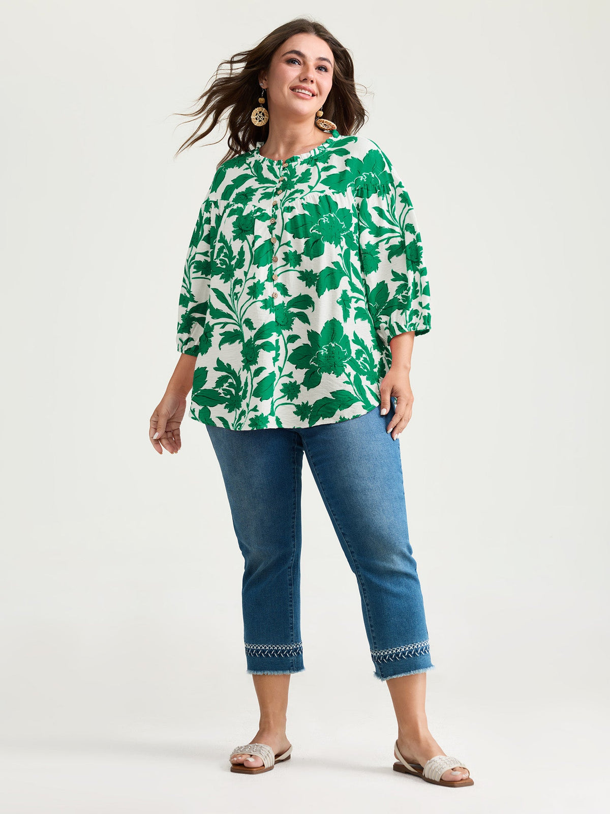 Sweet Floral Print Button Front Blouse