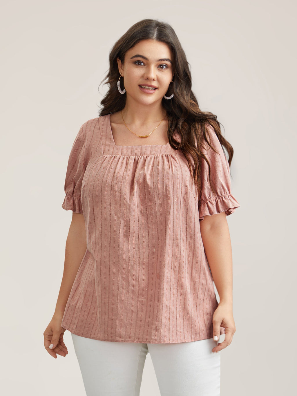 Cotton Square Neck Ruffled Sleeve Blouse