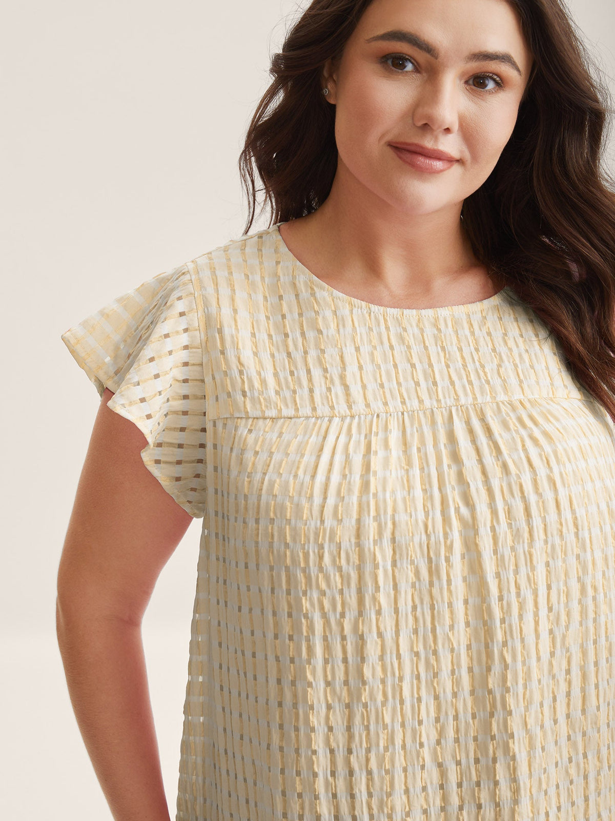 Textured Sheer Lined Flutter Sleeve Blouse