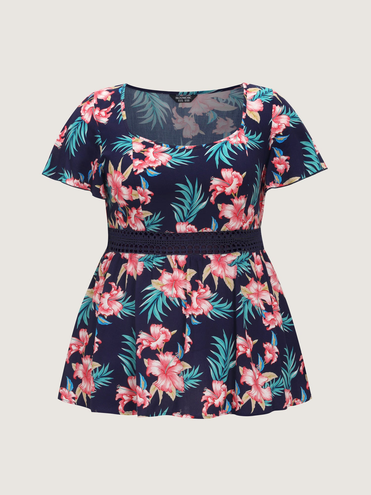 Floral Print Waist Patchwork Blouse