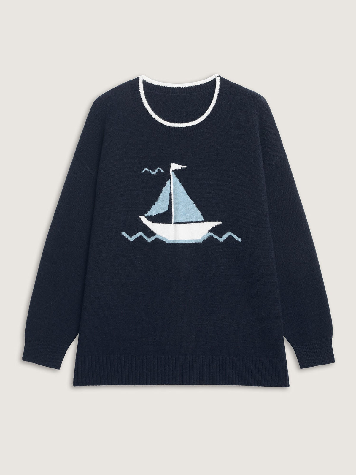 Jacquard Sail Pattern Color Contrast Pullover