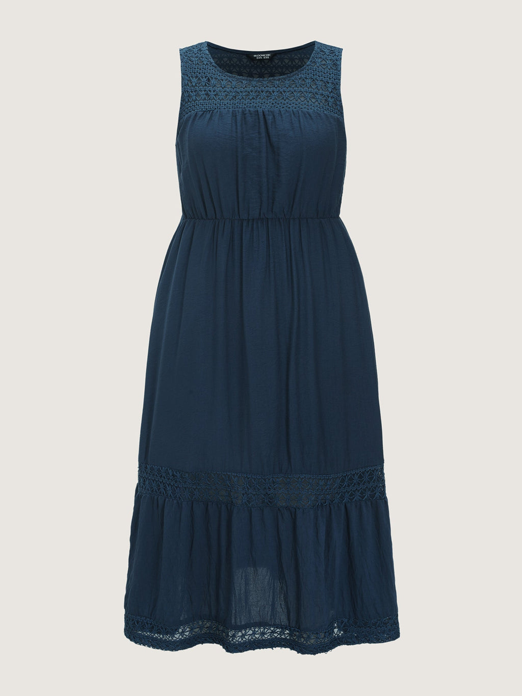 Lace Neckline Cut-Out Ruffled Hem Midi Dress
