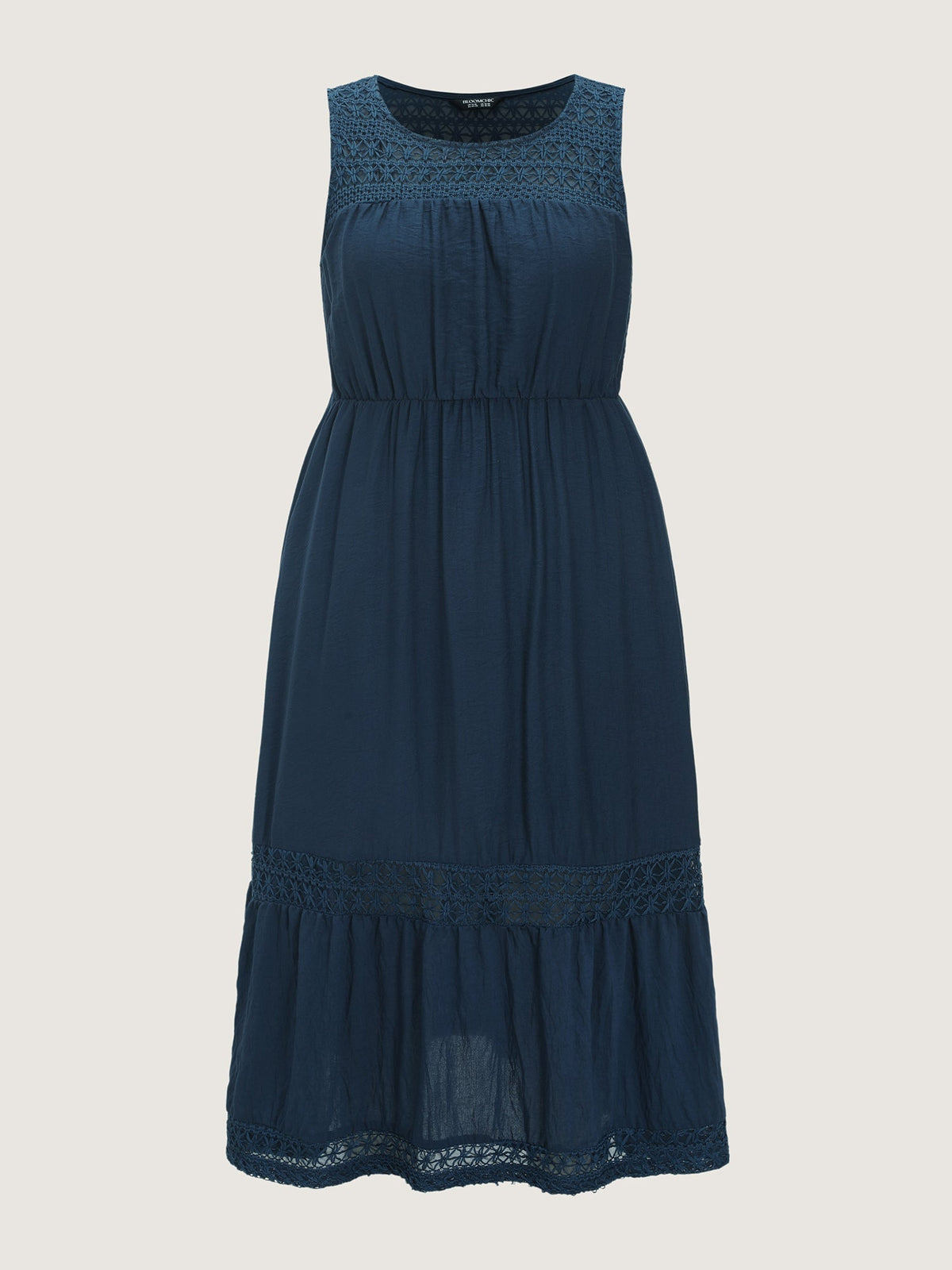 Lace Neckline Cut-Out Ruffled Hem Midi Dress