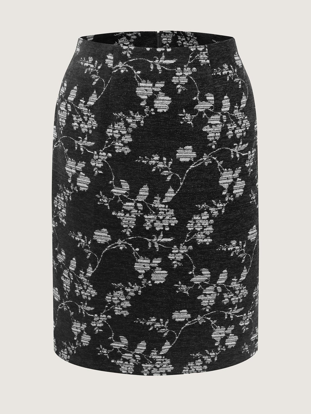 Floral Textured Zipper Midi Pencil Skirt