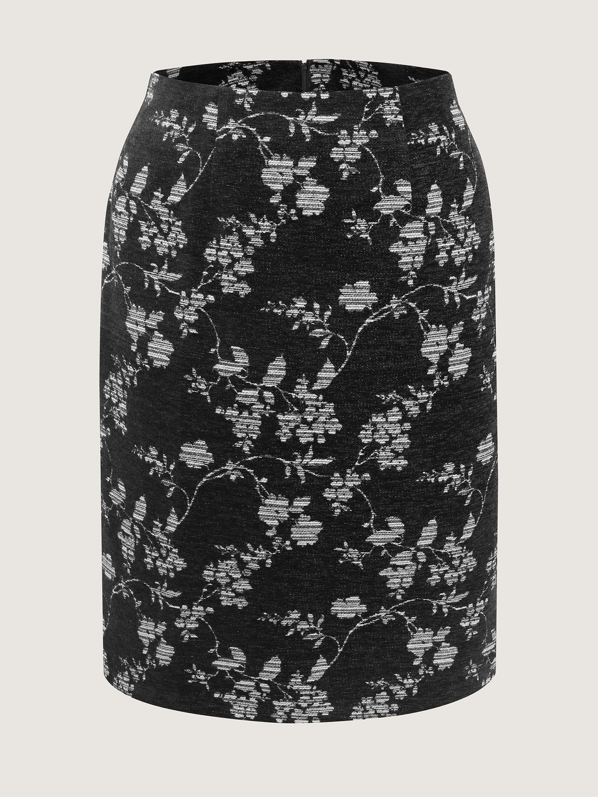 Floral Textured Zipper Midi Pencil Skirt