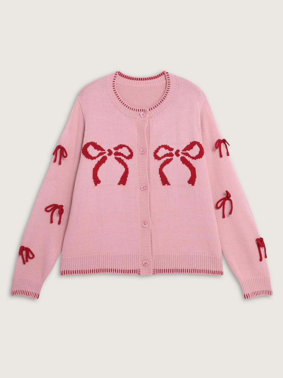 Bowknot Pattern Textured Knit Cardigan