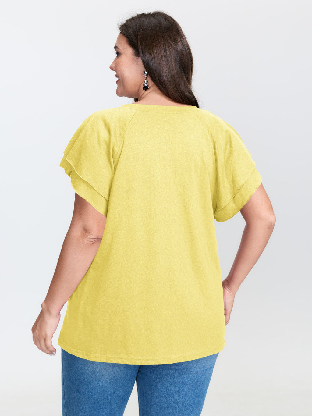 Stretchy Textured Flared Sleeve T-Shirt