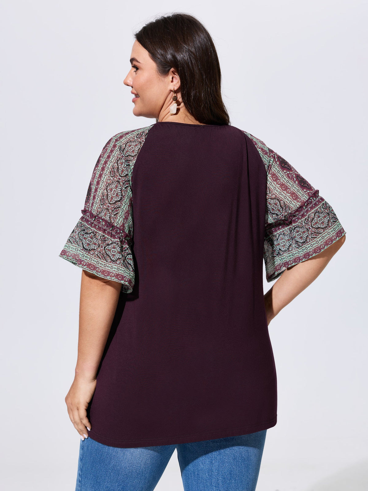 Boho Print Patchwork Raglan Sleeve T-shirt