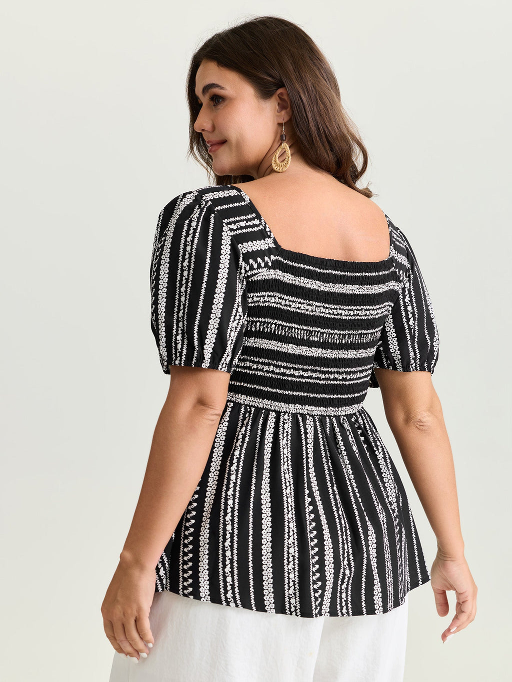 Monochrome Floral Stripe Babydoll Blouse