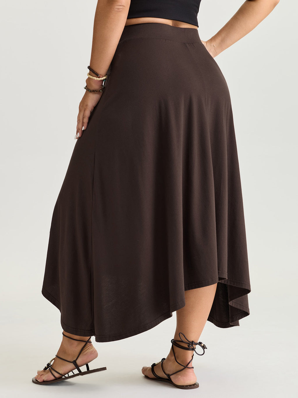 Supersoft Ring Detail Tie Asymmetrical Hem Midi Skirt