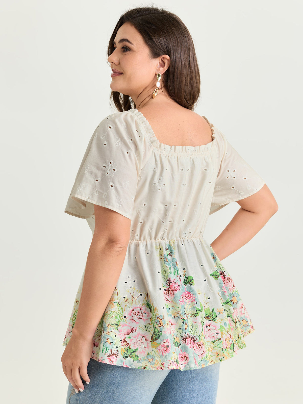 Cotton Colorful Floral Textured Hem Blouse