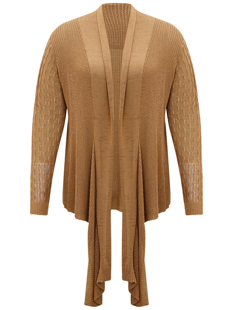 Solid Lapel Collar Patchwork Asymmetrical Hem Cardigan