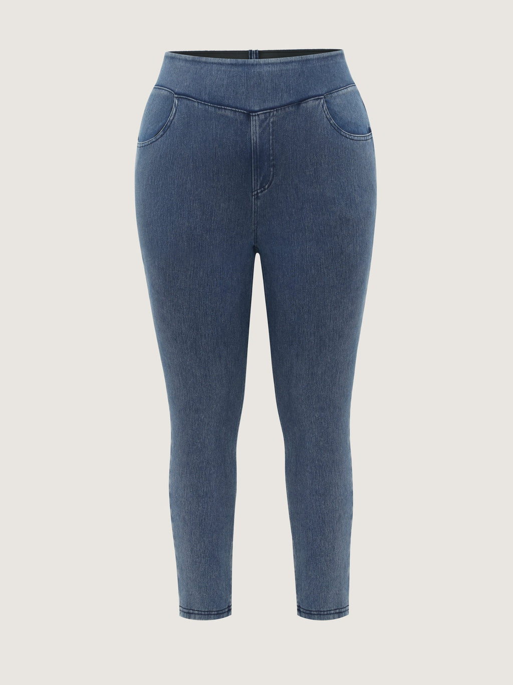 Stretchy Wide Waistband Pull-On Knit Jeans