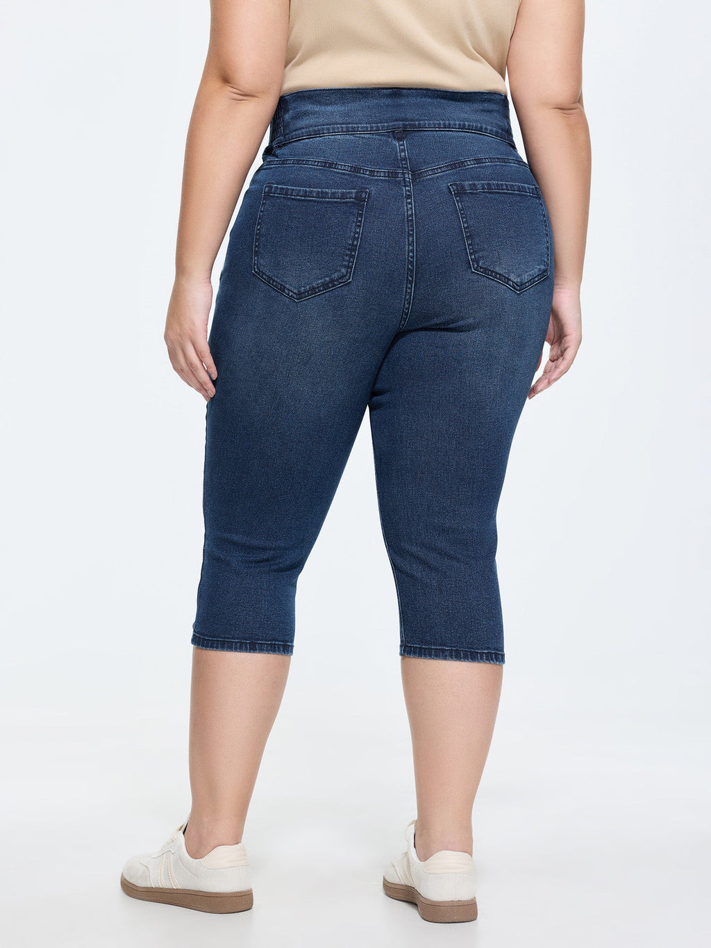 Stretchy Shirred Waist Cropped Jeans