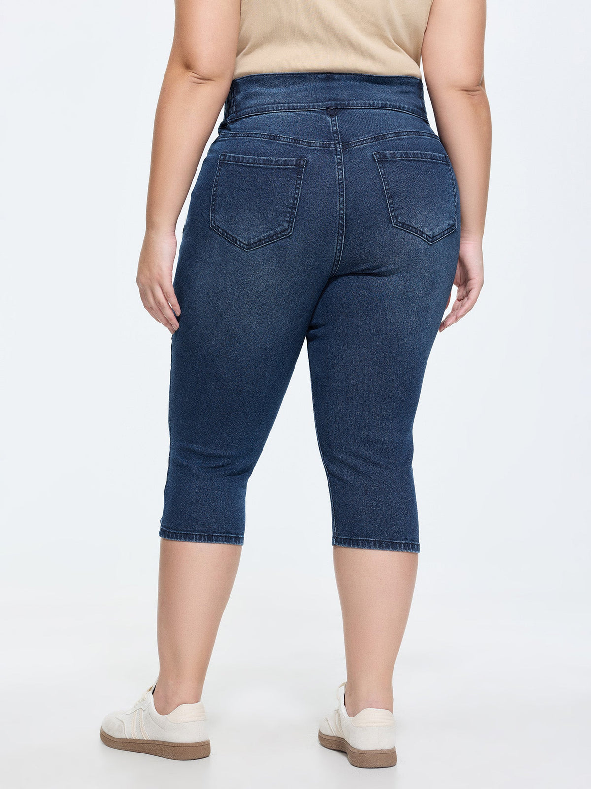 Stretchy Shirred Waist Cropped Jeans