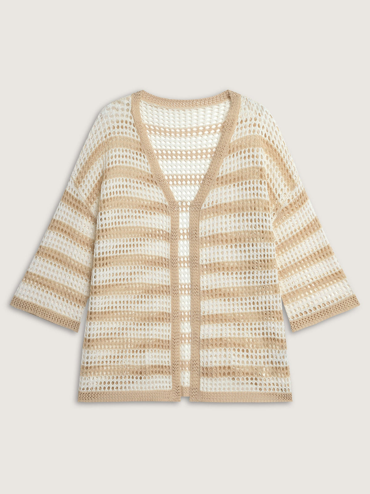 Crochet V-Neck Striped Knit Cardigan