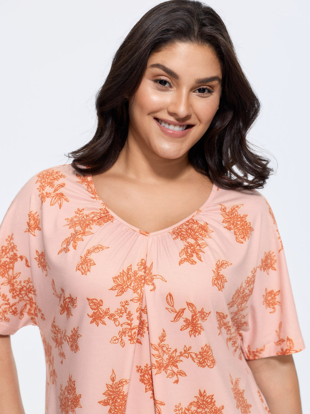 Pleated Plain Half-Sleeve Knit Top