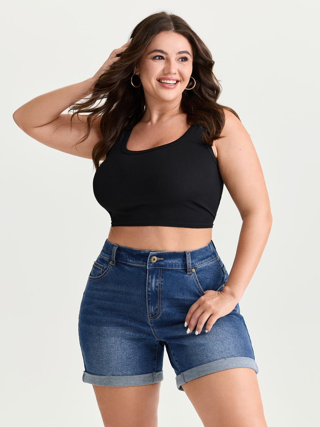 Curve-Friendly Stretchy Straight-Leg Denim Shorts
