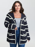 Striped Sailor Collar Pockets Knit Cardigan