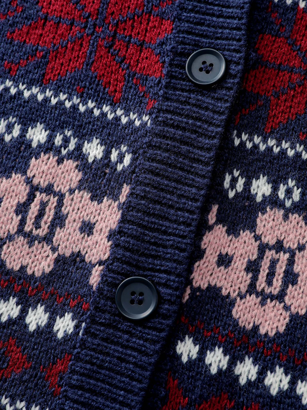 Geometric Pattern Patch Pocket Button Knit Cardigan