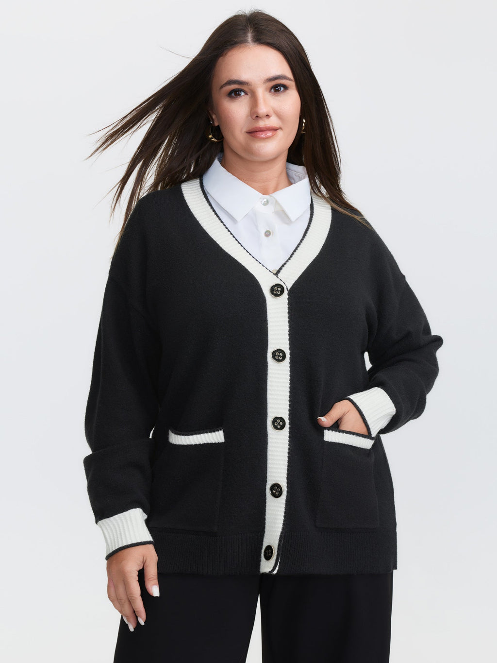 Supersoft Contrast Trim Pocketed Cardigan