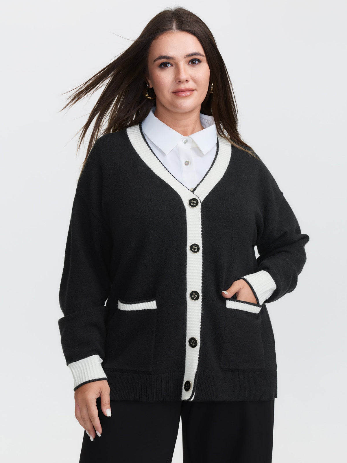 Supersoft Contrast Trim Pocketed Cardigan