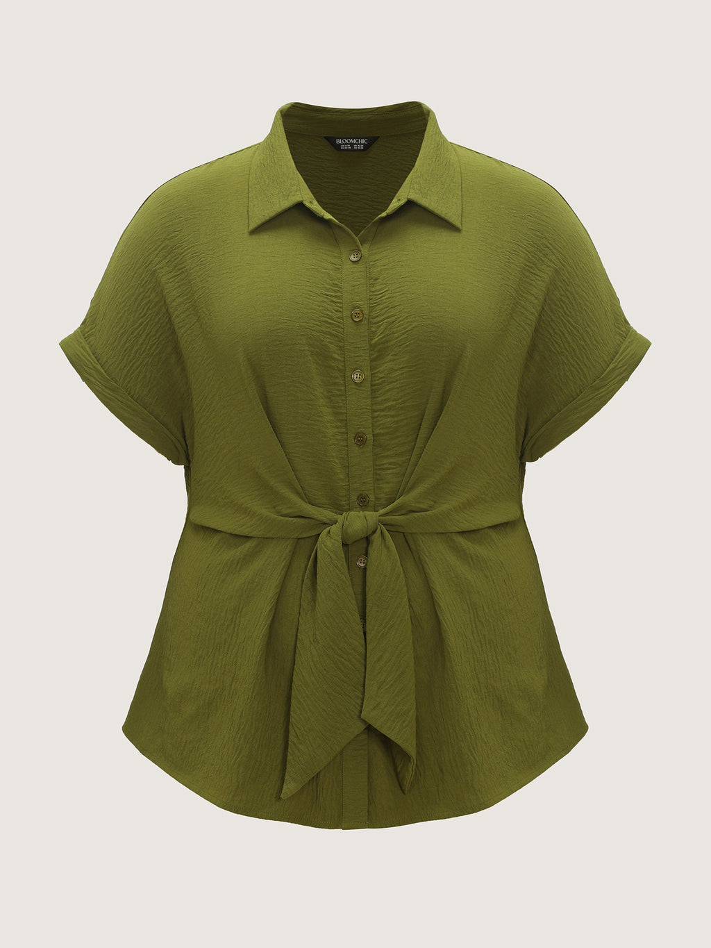 Tie-Front Waist Button-Down Blouse