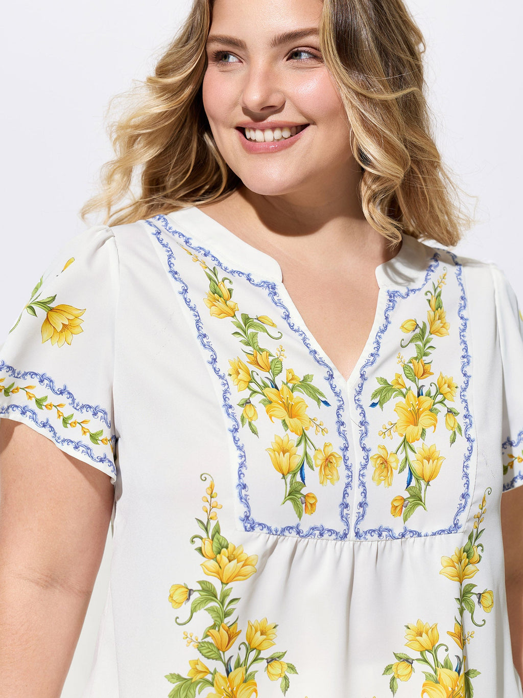 Floral Branch Print Notched Collar Blouse