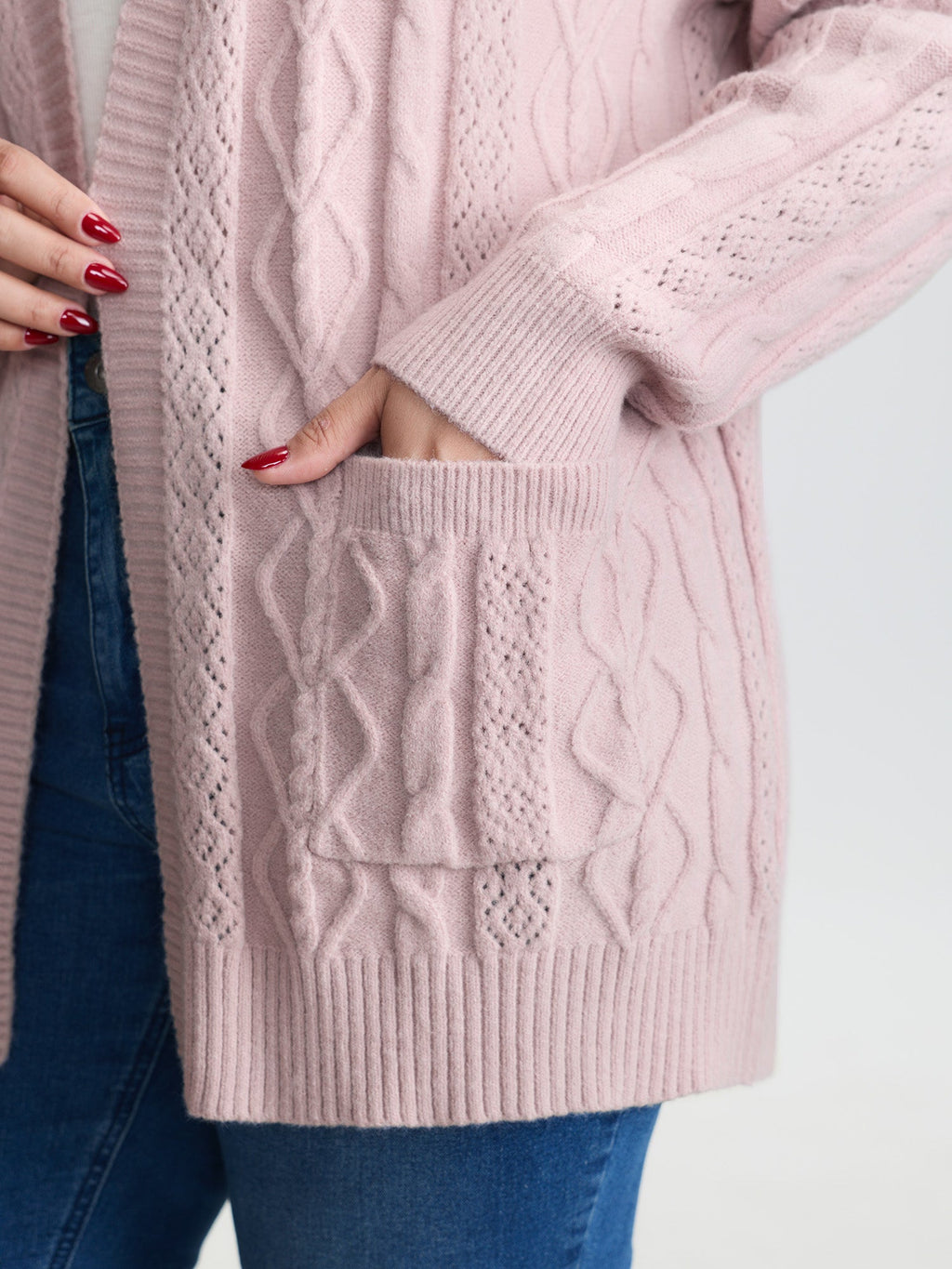 Textured Cut-Out Open-Front Knit Cardigan