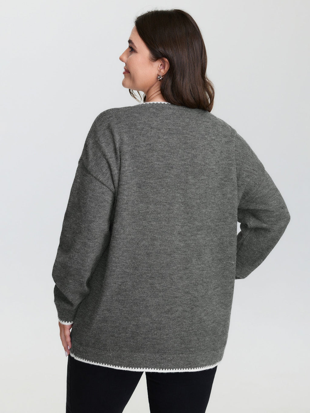 Color Contrast Patch Pockets Split Neckline Pullover
