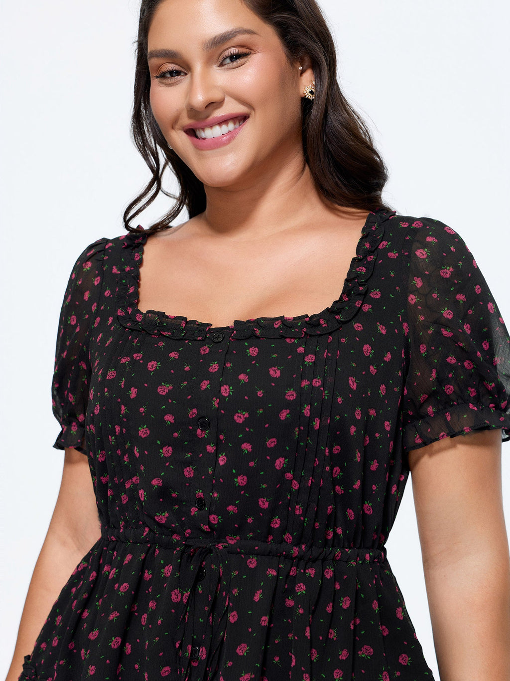 Floral Print Toothpick Pleat Blouse