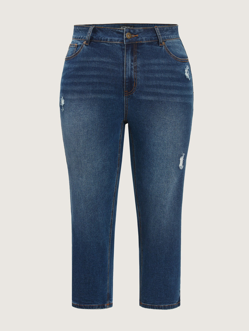No-Gap Waist Distressed Cropped Jeans