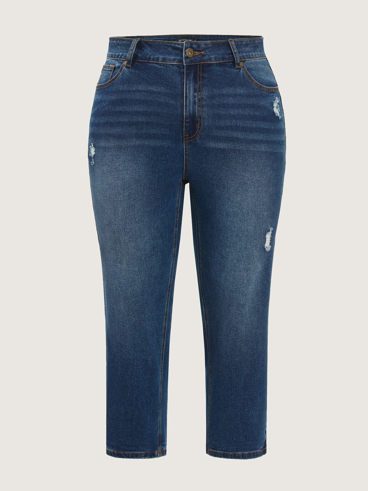 No-Gap Waist Distressed Cropped Jeans