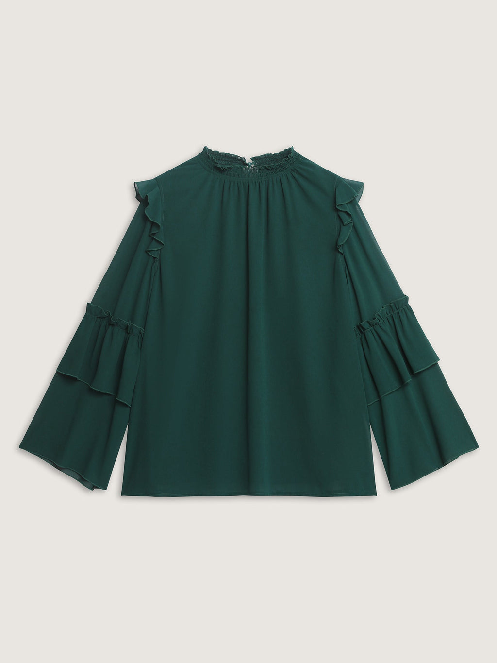 Shirred Layered Ruffled Sheer Sleeve Blouse