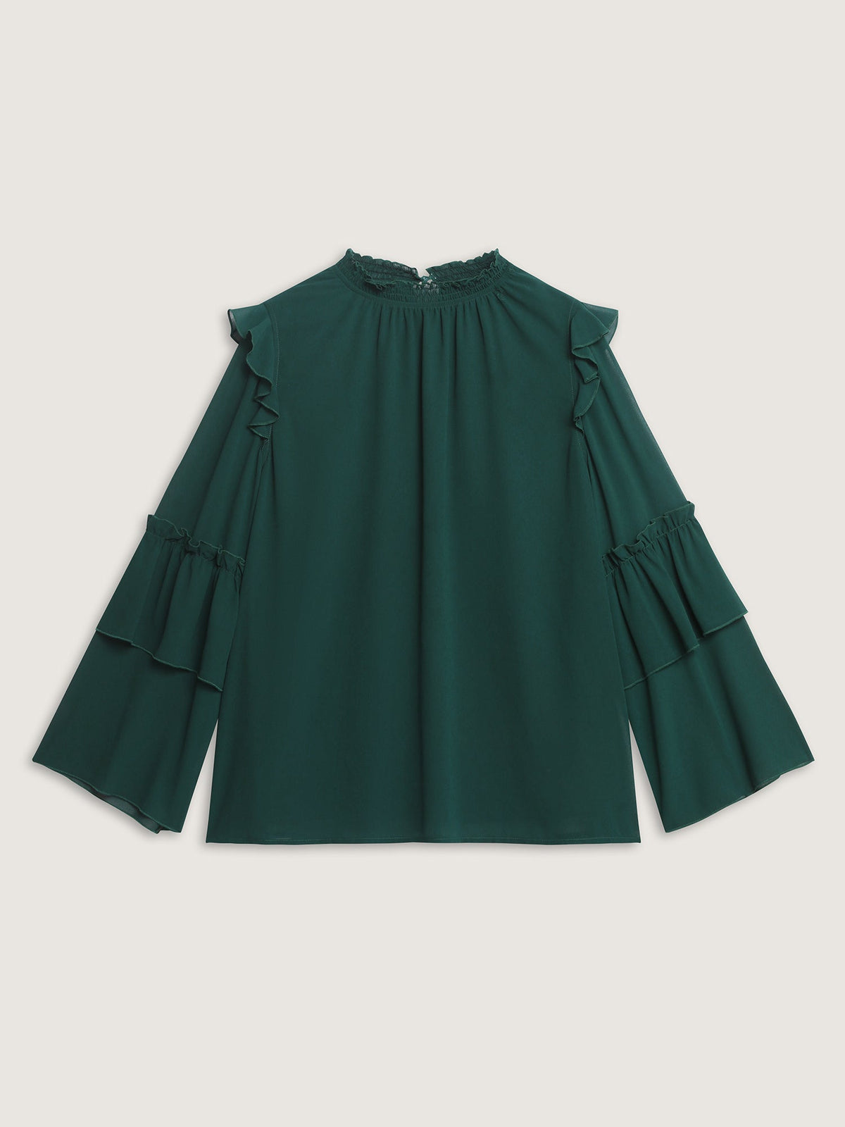 Shirred Layered Ruffled Sheer Sleeve Blouse