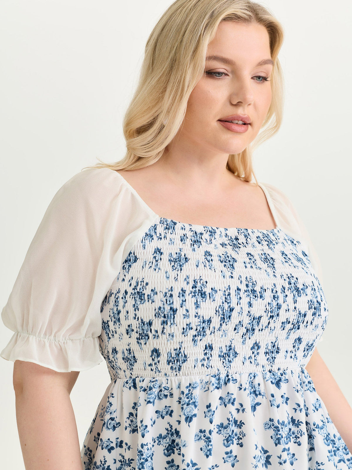 Floral Print Sheer Stretchy Cuff Sleeve Blouse