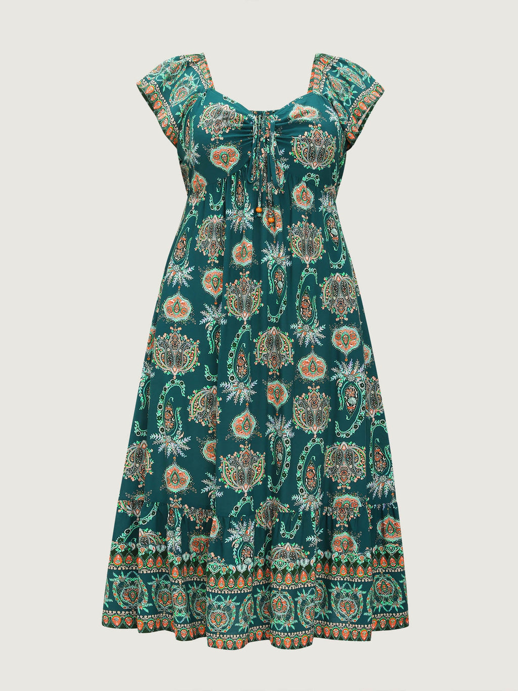 Paisley Print Ruched Adjustable Bodice Maxi Dress