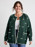 Bowknot Jacquard Wavy Edge Knit Cardigan