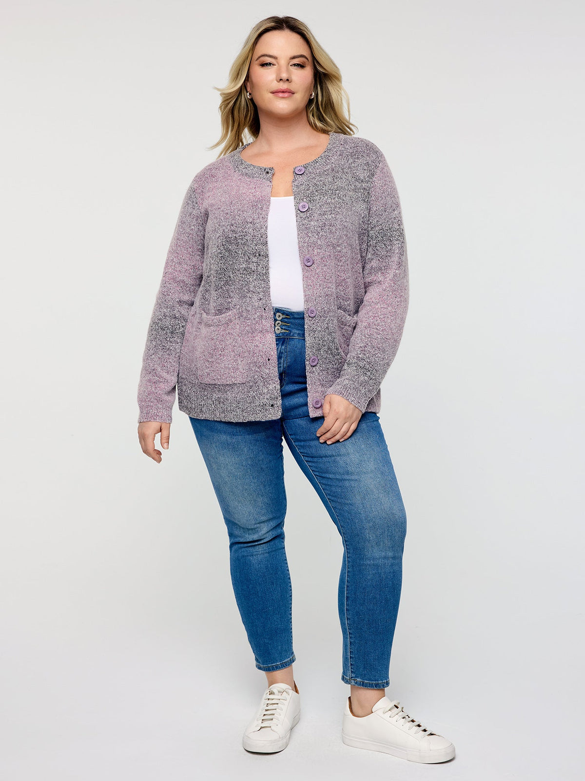 Color Gradient Buttons Knit Cardigan