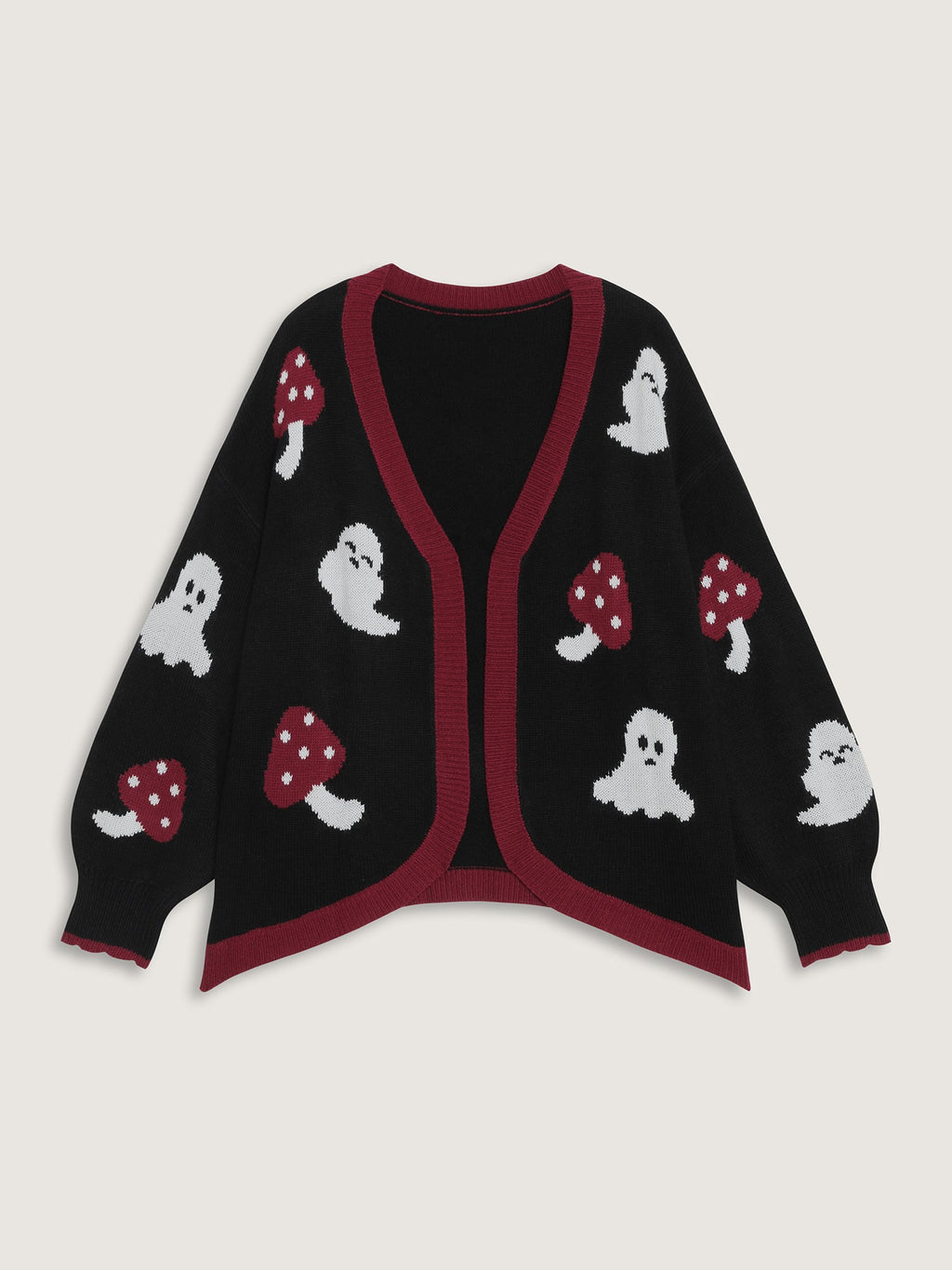 Happy Ghost Curvy Hem Open-Front Cardigan