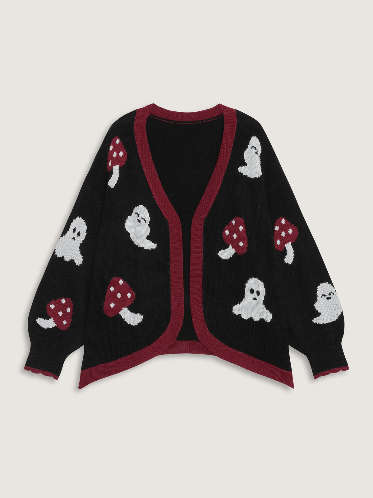 Happy Ghost Curvy Hem Open-Front Cardigan