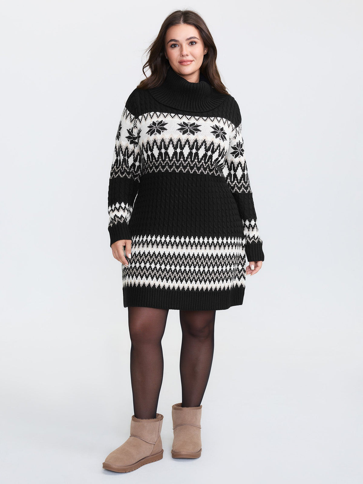 Holiday Textured Turtleneck Sweater Dress