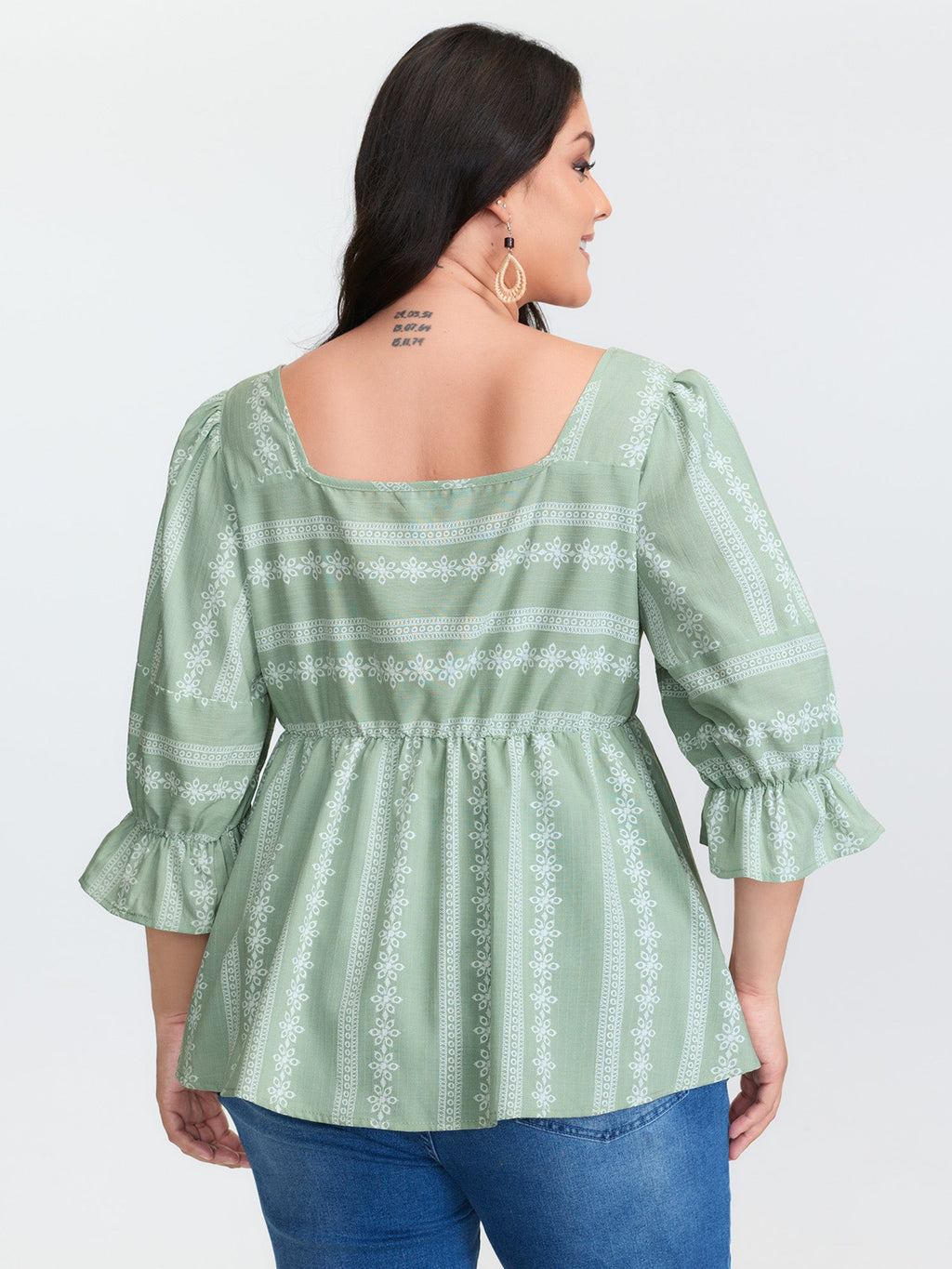 Boho Stripe Print Square Neck Blouse