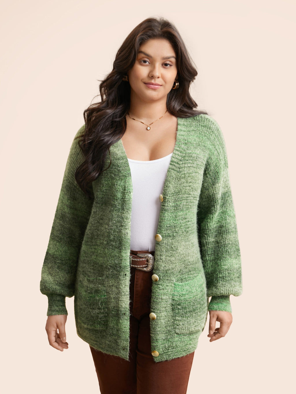 Contrast Patched Pocket Drop Shoulder Cardigan
