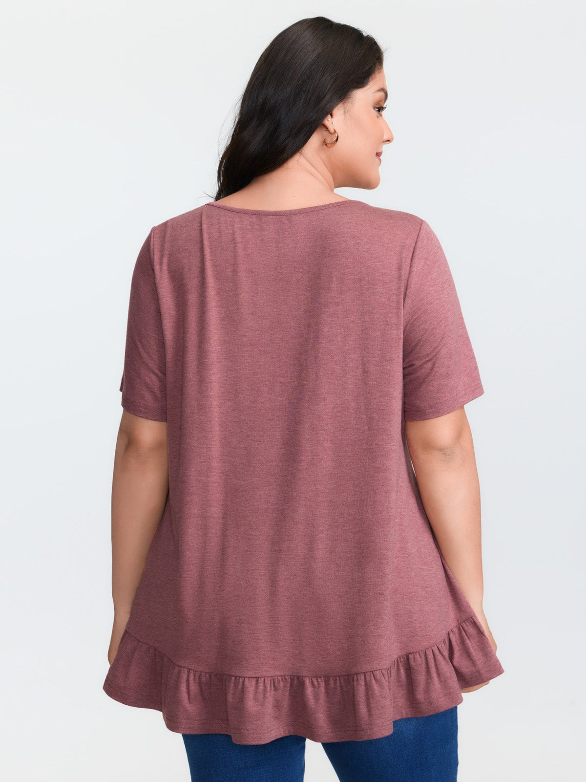 Supersoft Stretchy Ruffled Hemline Button T-Shirt